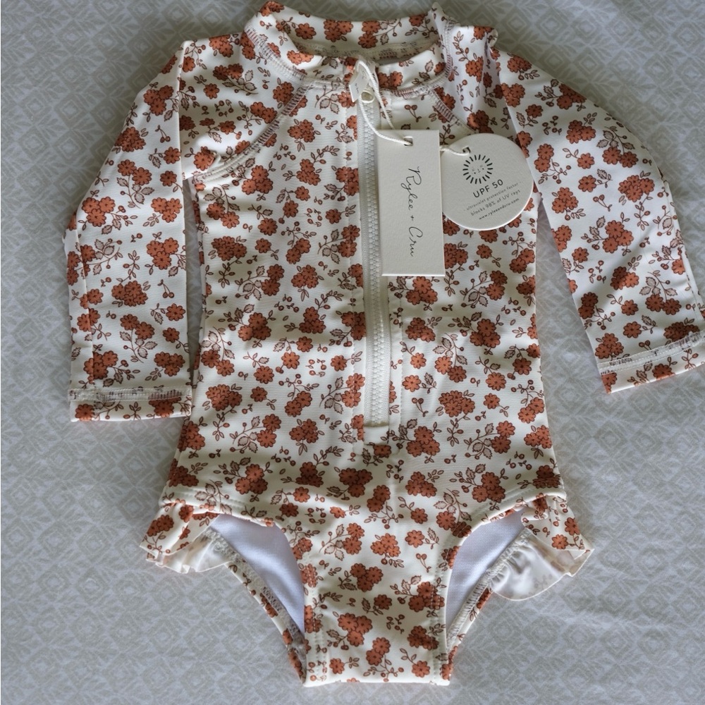 Rylee + Cru Terracotta Floral Rash Guard UPF 50, 0-3m - Picture 2 of 2